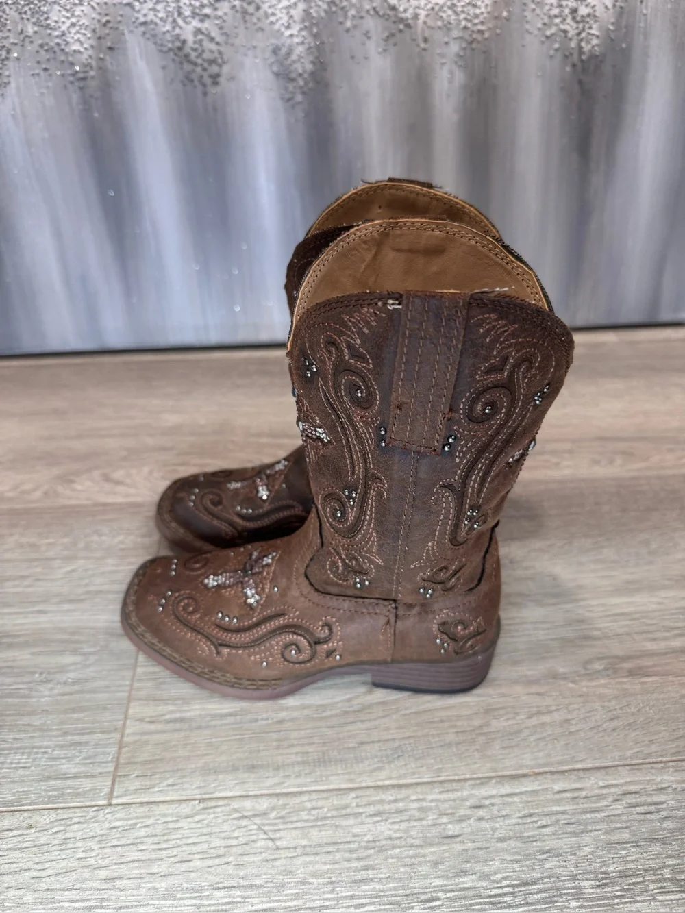 Roper Brown Girls' Western Boots with Rhinestones